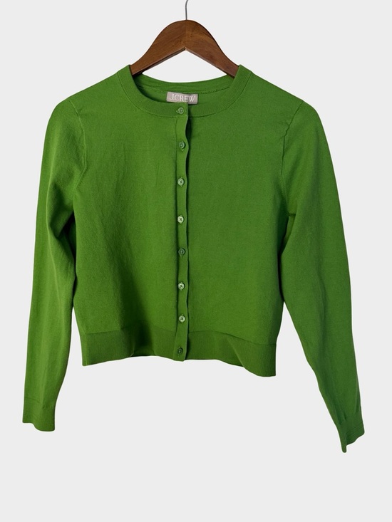 J. Crew Green Jackie Cardigan Button Front Cropped Knit Size M Preppy Coastal - Picture 2 of 12